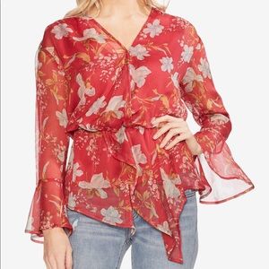 Vince Camuto Draped Floral Print Blouse Small